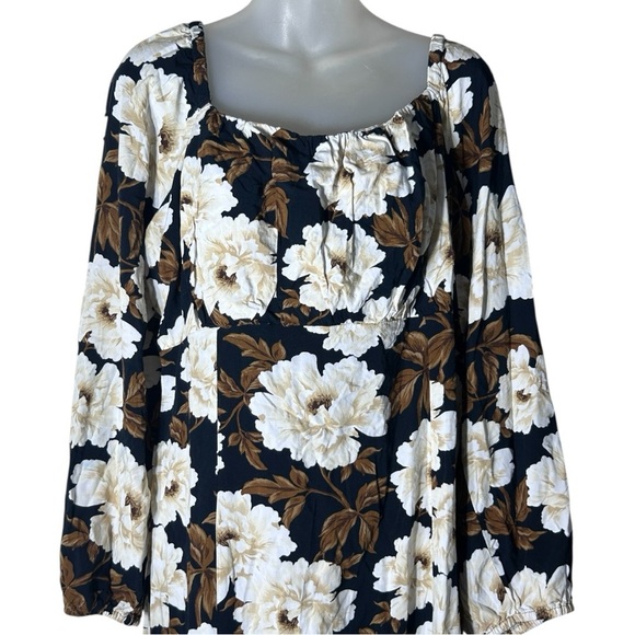 Old Navy Black & White Floral Waist-Defined Square-Neck Maxi Dress size XXL - Picture 4 of 11